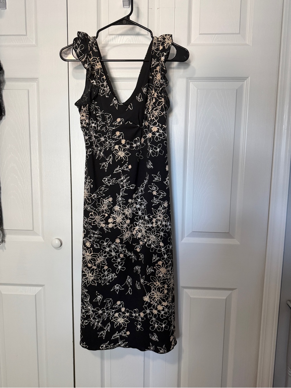 Vintage LaBelle Black Floral Midi Dress Made in USA Size Large